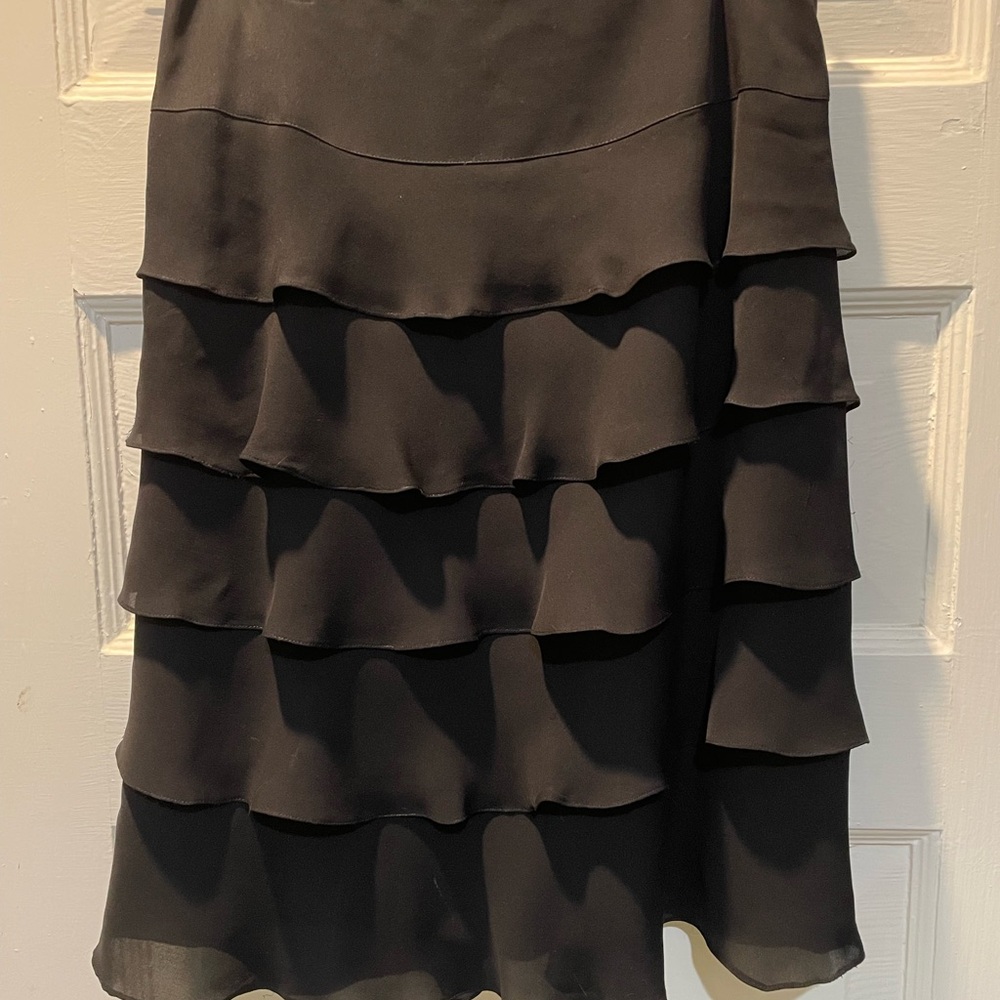 Vintage 100% Silk Teri Jon Black Tiered Ruffle Skirt, Size 8